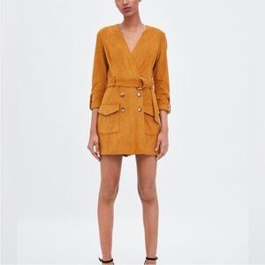 Single pc 🔥Zara brand new rare suede Elegant Mustard Wrap belted Jumper